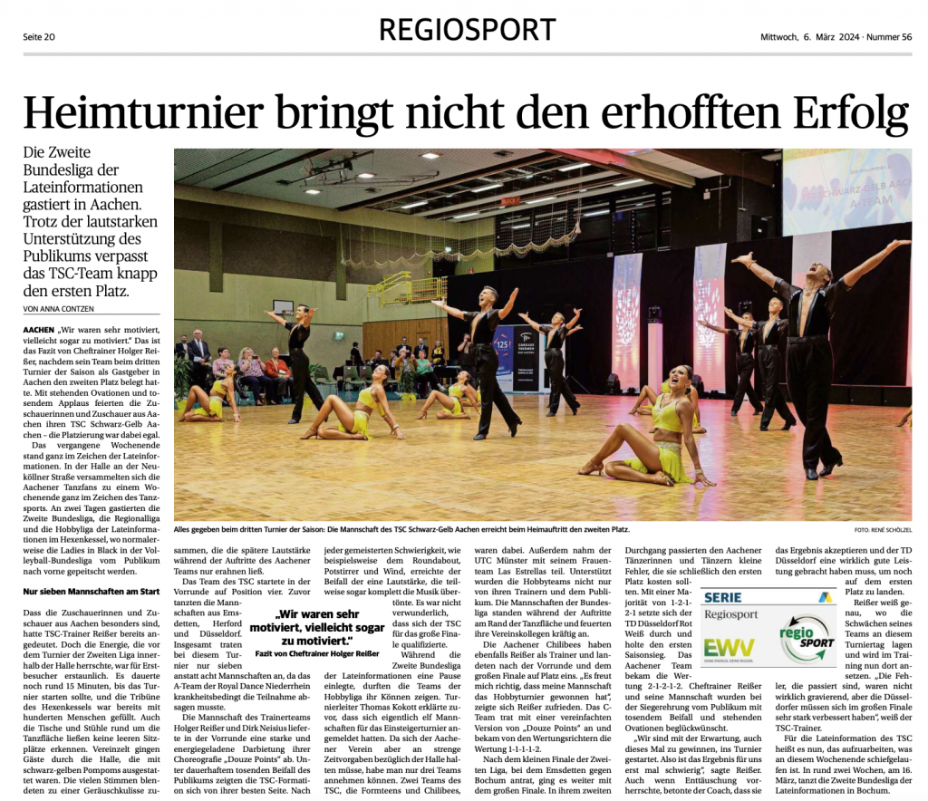 Presseartikel der Aachener Zeitung vom 06.03.2024 zum Heimturnier