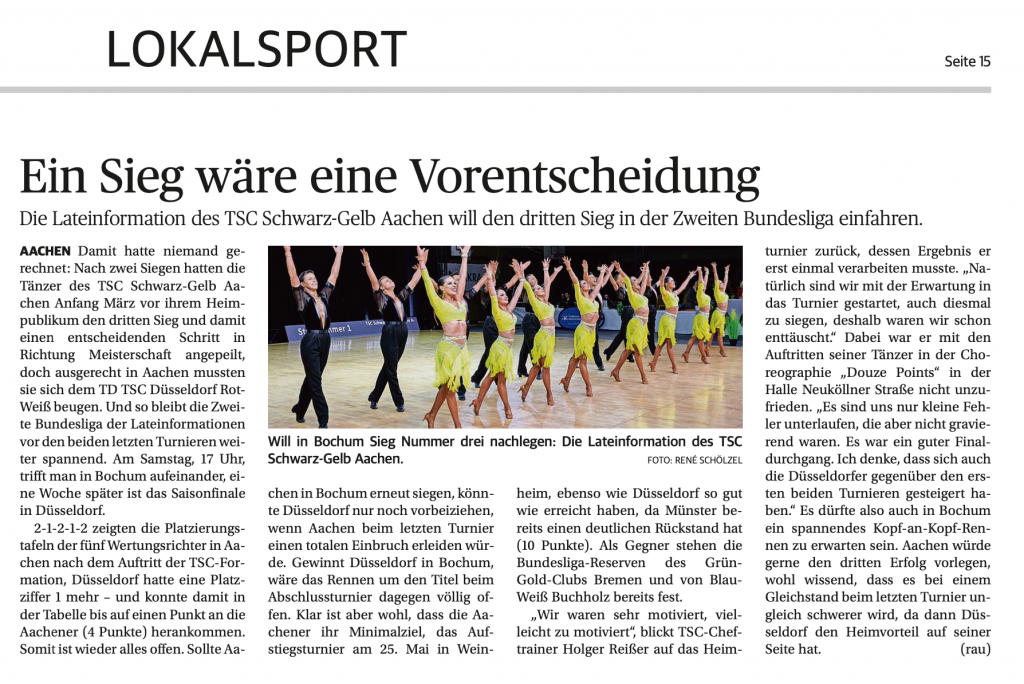 Presseartikel der Aachener Zeitung vom 16.03.2024 zum Turnier in Bochum