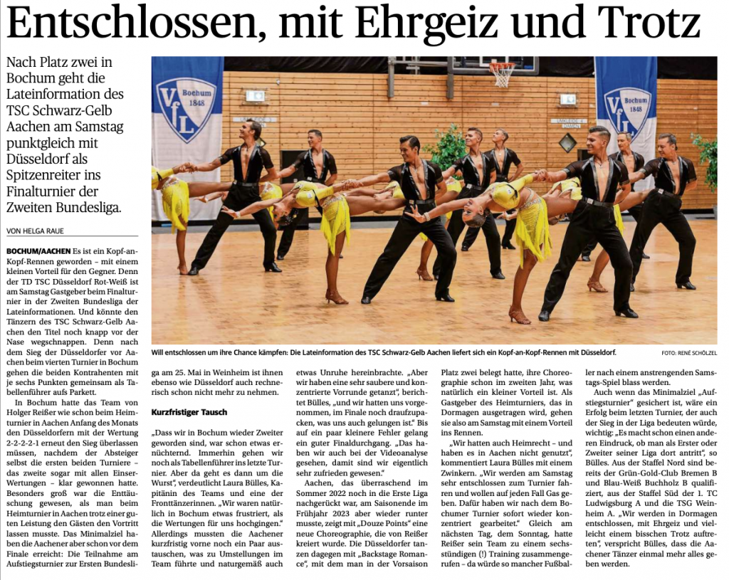 Presseartikel der Aachener Zeitung vom 21.03.2024 zum Turnier in Bochum